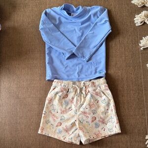 Blue Rashguard and Sea Animal Shorts Set
